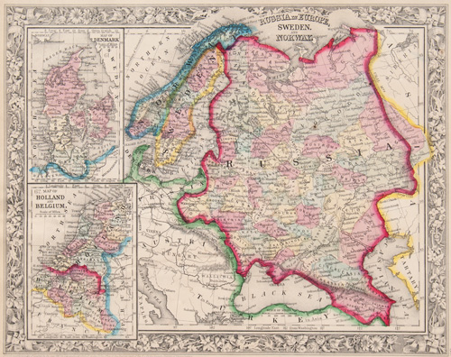 Russia in Europe, Sweden and Norway
Map of Denmark
Map of Holland and Belgium  1862 Mitchell